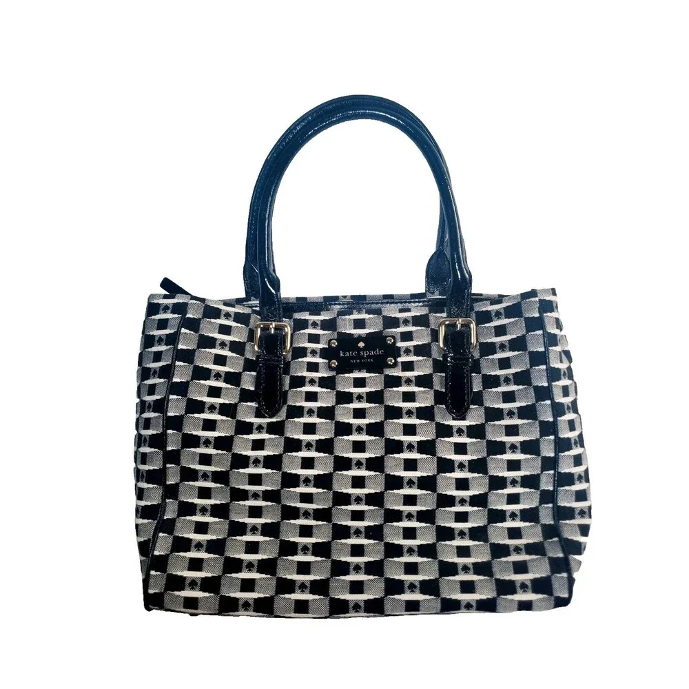Kate Spade Women’s Bag Medium Black White Geometric Jacquard Handbag 9